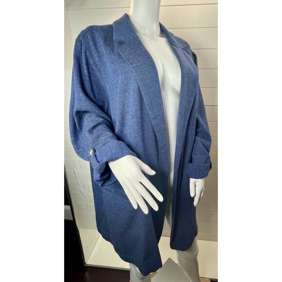 J. Jill Womens Blazer Coat L Open Front Lagenlook Chambray Blue Roll Tab Sleeve - Picture 4 of 12